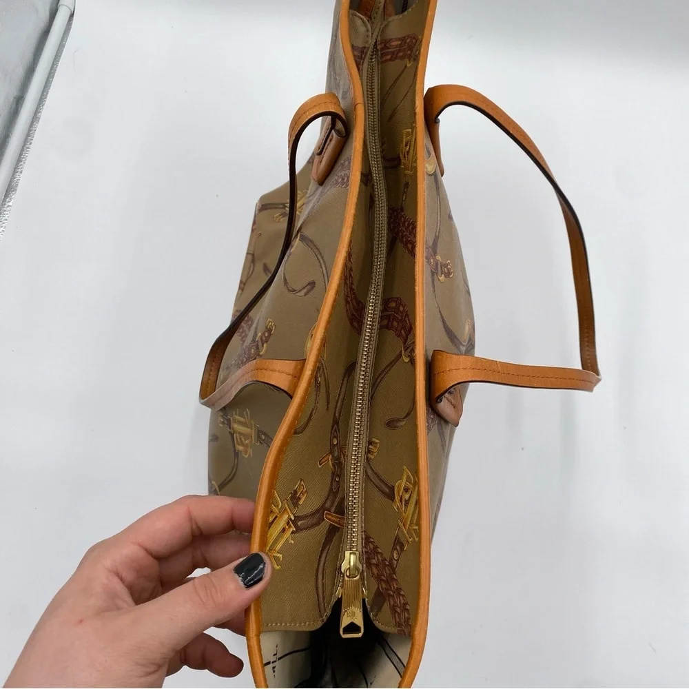 Lauren Ralph Lauren Women’s Brown Saffiano Leather Halstead Equestrian Tote Bag - Picture 2 of 11